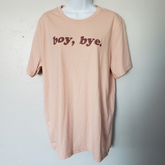 Light Peach Short Sleeve T-shirt Oversized Boy, Bye. Graphic Tee Tunic - Picture 1 of 4